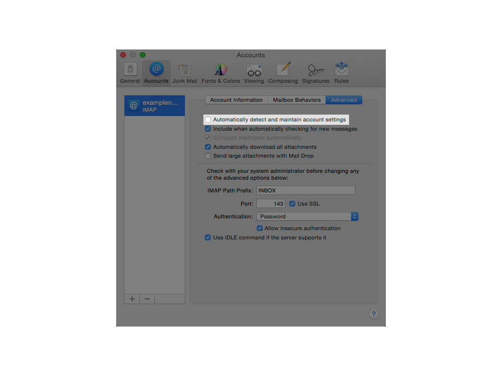 outlook email server settings for mac