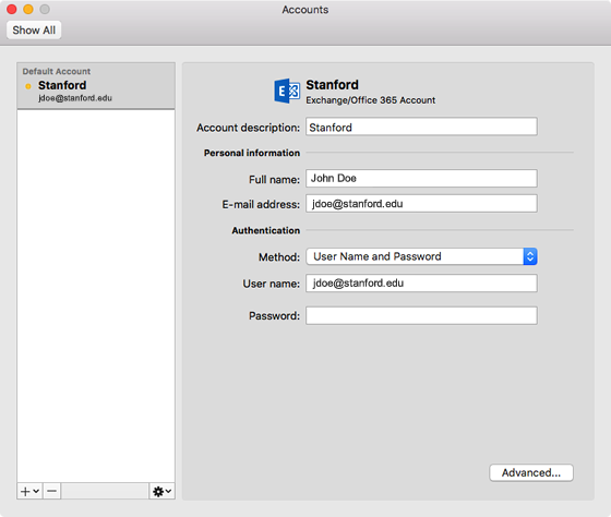 account settings for outlook 365 mac